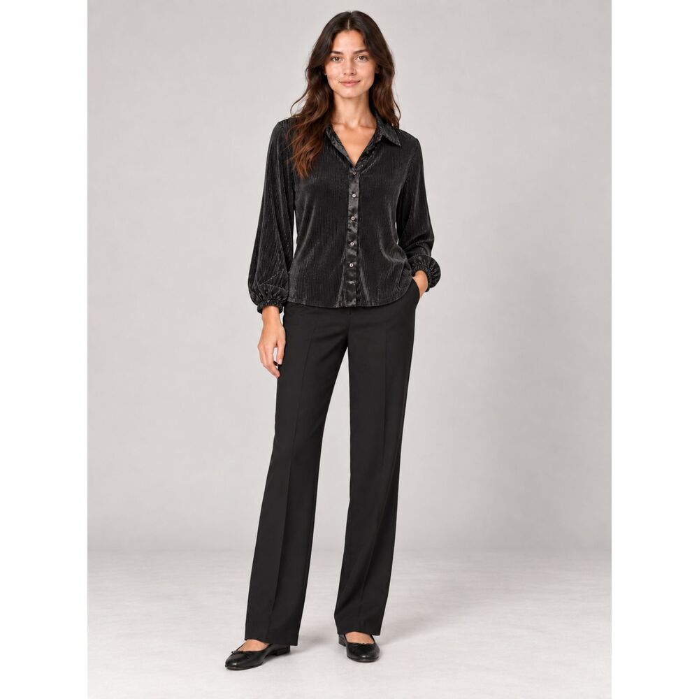 Ro & De Black Metallic Pleated Button Front Blouse Women’s Small